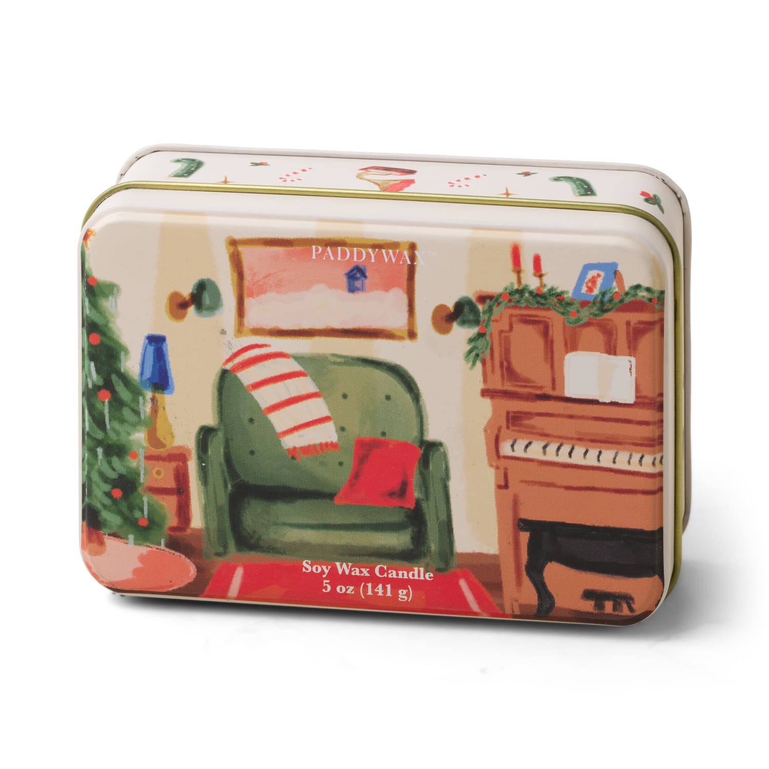 Świeca w puszce Christmas Tin (141g) – Christmas Tin Piano - Pomegranate Spruce