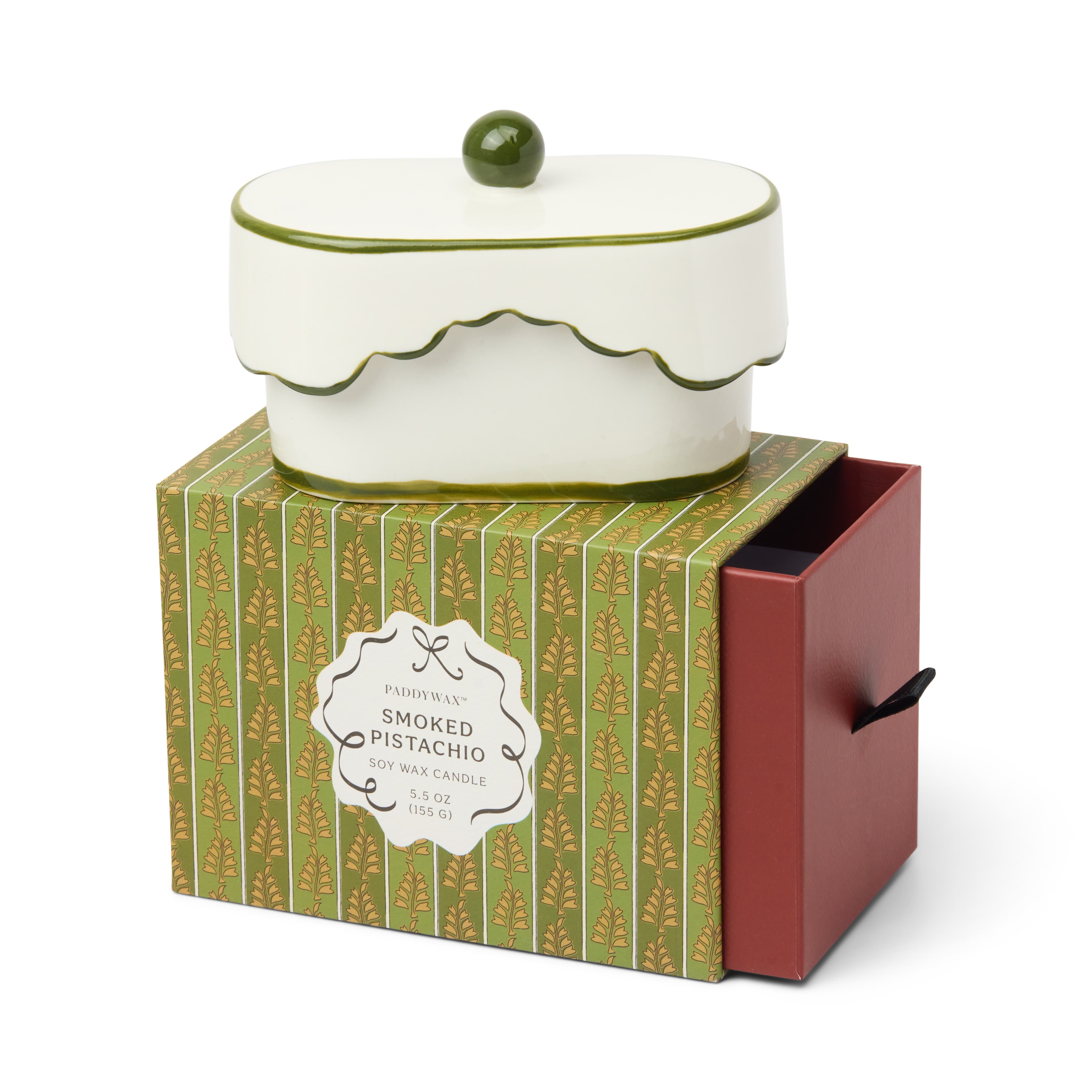 Świeca sojowa w ceramice – Paddywax Cherie (155g) – Smoked Pistachio / Green & Khaki