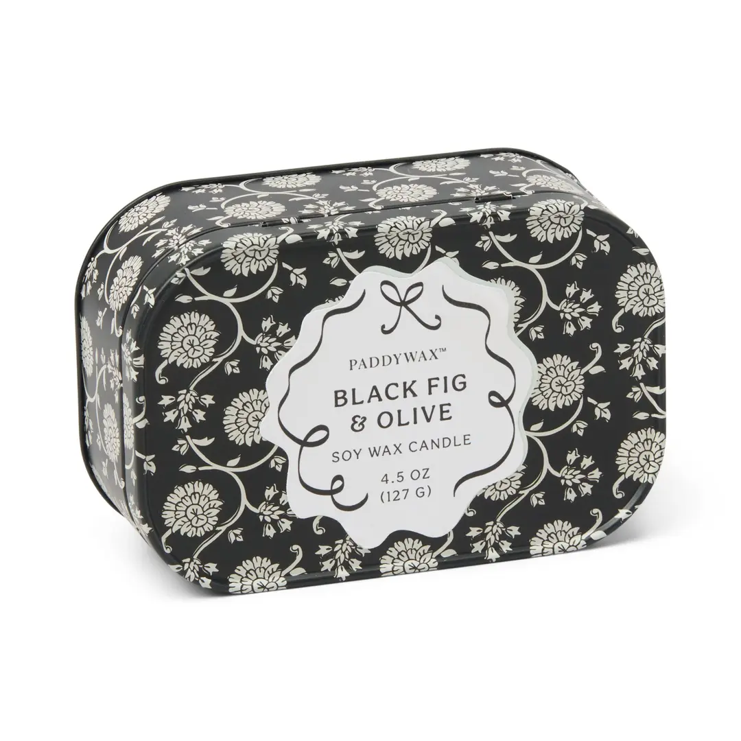 Świeca sojowa w puszce – Paddywax Cherie (127g) – Black Fig & Olive / Black & Grey