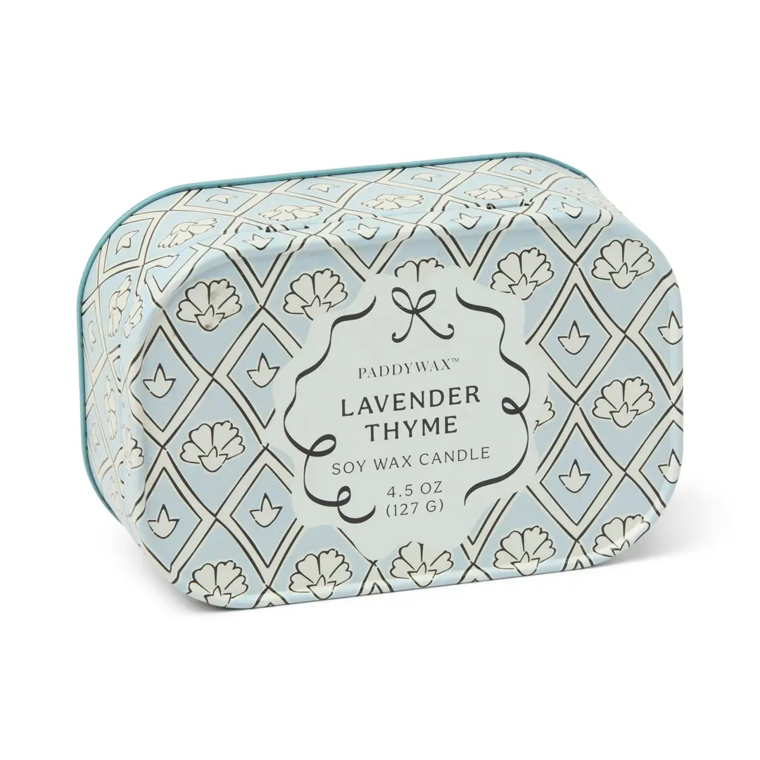Świeca sojowa w puszce – Paddywax Cherie (127g) – Lavender & Thyme / Blue & White