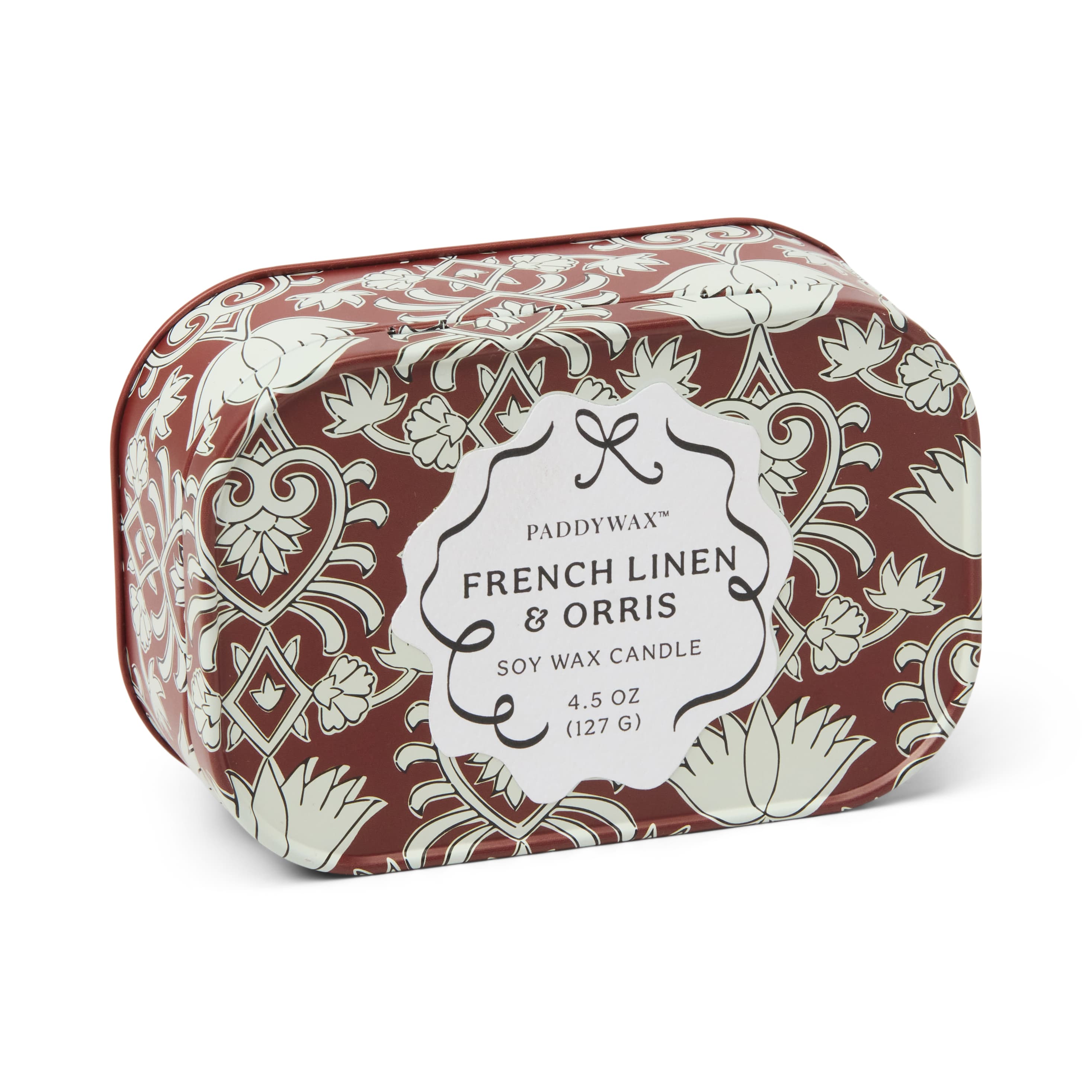 Świeca sojowa w puszce – Paddywax Cherie (127g) – French Linen & Orris / Crimson & Cream