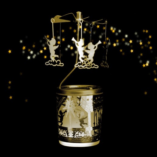Obrotowy świecznik na tealight - Anioł ze złotą trąbką